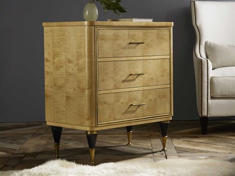 Modern History Home Mid-century 3-Drawers Beige Sycamore Wood Nightstand