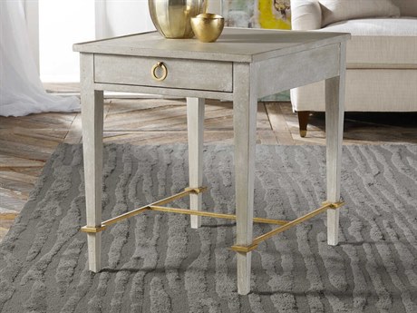 Modern History Home Modernist Rectangular Wood Antique Grey Gold Leaf End Table