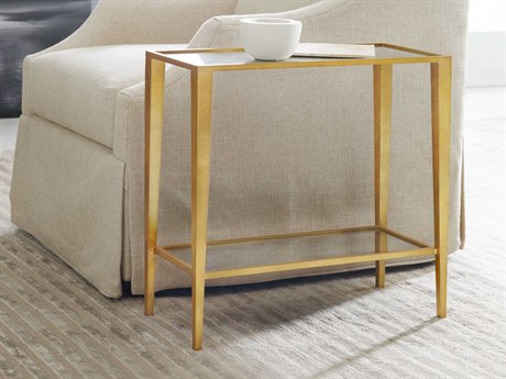 Modern History Home Rectangular Mirror Gold Leaf End Table