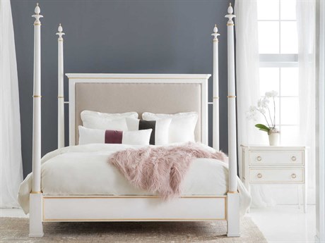 Modern History Home Covington Brushed White Painted Upholstered King Poster Bed