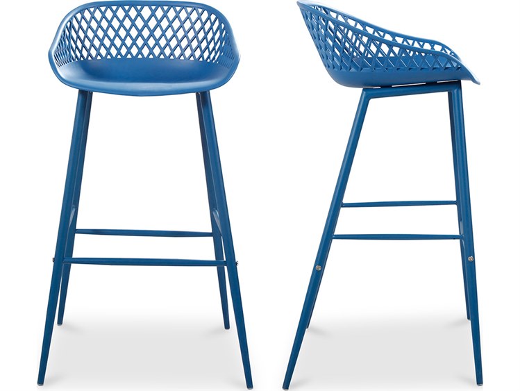 Moe's Home Outdoor Piazza Blue Aluminum Recycled Plastic Bar Stool - Set of Two