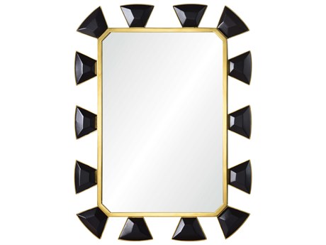 Mirror Home Celerie Kemble Black Leather Burnished Brass Rectangular Wall Mirror
