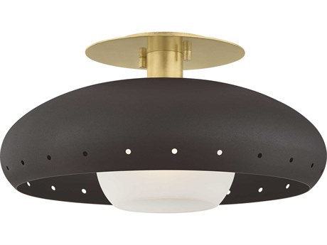 Mitzi Kimber 1-Light Aged Brass Textured Bronze Round Semi Flush Mount