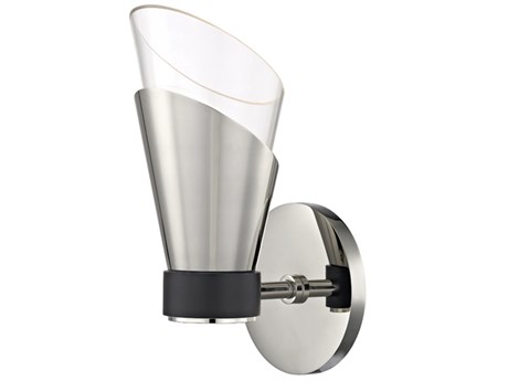 Mitzi Angie 1-Light Polished Nickel Black Glass LED Wall Sconce