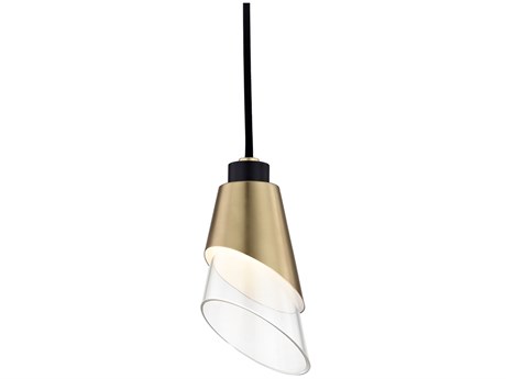 Mitzi Angie 1-Light Aged Brass Black Glass LED Mini Pendant