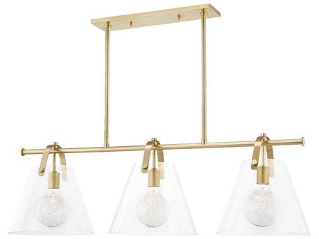 Mitzi Karin 3-Light Aged Brass Clear Glass Linear Island Pendant