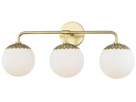 Mitzi Paige 3-Light Aged Brass White Glass Vanity Light