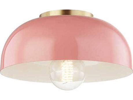 Mitzi Avery 1-Light Aged Brass Pink Dome Flush Mount