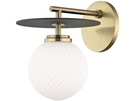 Mitzi Ellis 1-Light Aged Brass Black Glass LED Wall Sconce