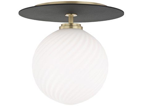 Mitzi Ellis 1-Light Aged Brass Black Glass LED Globe Semi Flush Mount