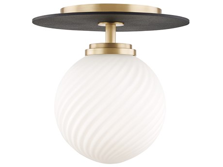 Mitzi Ellis 1-Light Aged Brass Black Glass LED Globe Semi Flush Mount