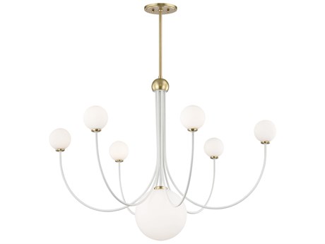 Mitzi Coco 7-Light Aged Brass Soft Off White Glass LED Globe Chandelier