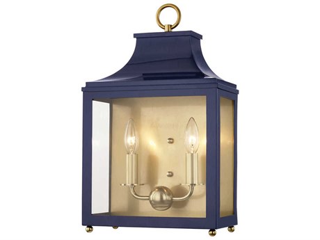 Mitzi Leigh 2-Light Aged Brass Navy Blue Glass Wall Sconce
