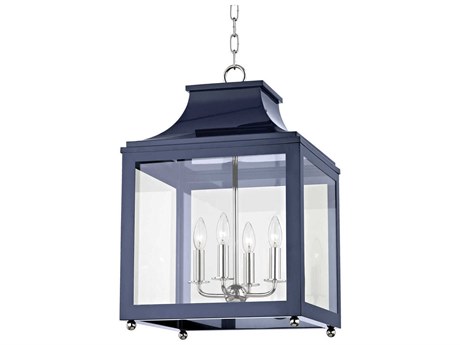 Mitzi Leigh 4-Light Polished Nickel Navy Clear Glass Candelabra Lantern Chandelier