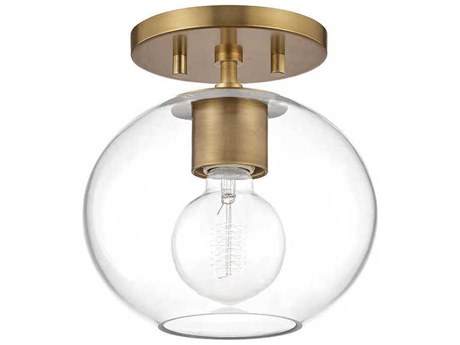 Mitzi Margot 1-Light Aged Brass Glass Globe Semi Flush Mount