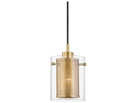 Mitzi Elanor 1-Light Aged Brass Glass Cylinder Mini Pendant