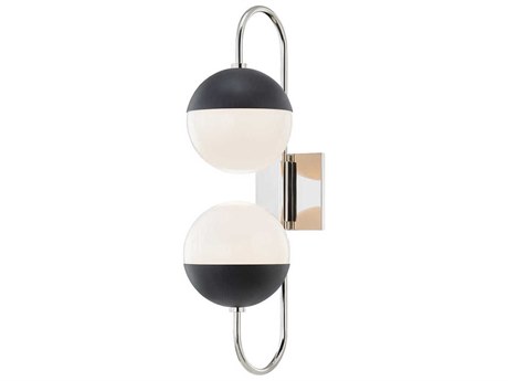 Mitzi Renee 2-Light Polished Nickel Black Glass Wall Sconce