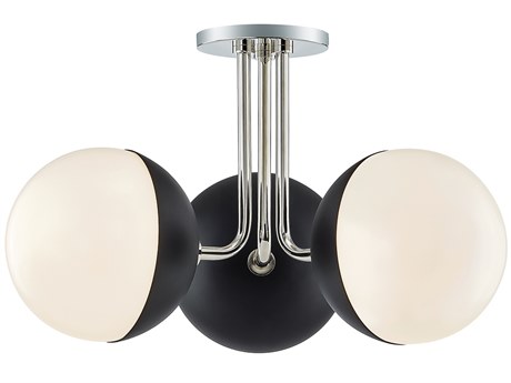 Mitzi Renee 3-Light Polished Nickel Black Glass Globe Semi Flush Mount