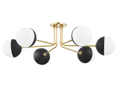 Mitzi Renee 6-Light Aged Brass Black Glass Globe Semi Flush Mount