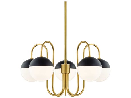 Mitzi Renee 5-Light Aged Brass Black Glass Globe Chandelier