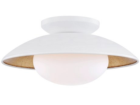 Mitzi Cadence 1-Light White Lustro Gold Leaf Combo Glass Round Semi Flush Mount