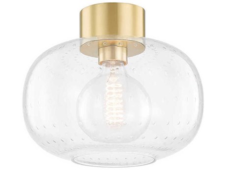 Mitzi Harlow 1-Light Aged Brass Clear Glass Round Flush Mount