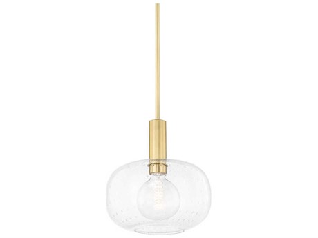 Mitzi Harlow 1-Light Aged Brass Glass Round Mini Pendant