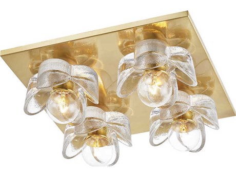 Mitzi Shea 4-Light Aged Brass Glass Flush Mount