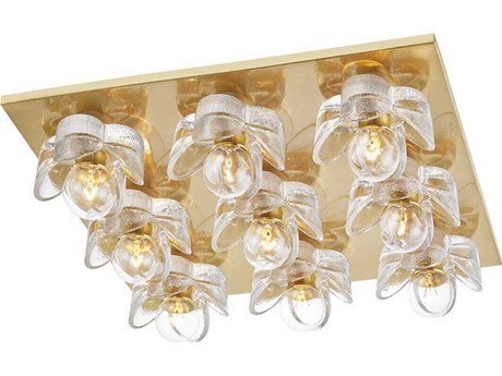 Mitzi Shea 9-Light Aged Brass Glass Flush Mount