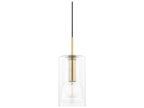 Mitzi Belinda 1-Light Aged Brass Glass Cylinder Mini Pendant
