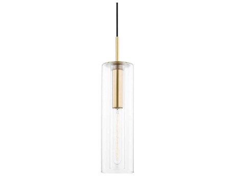 Mitzi Belinda 1-Light Aged Brass Glass Cylinder Mini Pendant