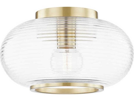 Mitzi Maggie 1-Light Aged Brass Glass Round Flush Mount