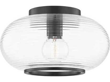 Mitzi Maggie 1-Light Old Bronze Glass Round Flush Mount