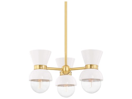 Mitzi Gillian 3-Light Aged Brass Ceramic Gloss Cream White Semi Flush Mount