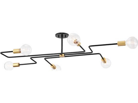 Mitzi Jena 6-Light Aged Brass Textured Black Combo Semi Flush Mount