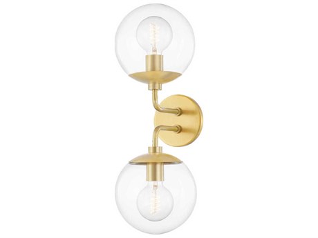 Mitzi Meadow 2-Light Aged Brass Glass Wall Sconce