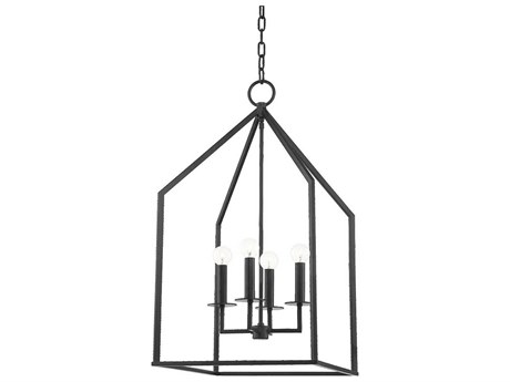 Mitzi Lena 4-Light Aged Iron Black Candelabra Lantern Chandelier