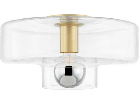Mitzi Iona 1-Light Aged Brass Glass Flush Mount