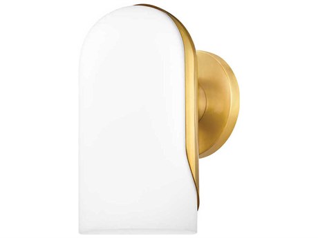Mitzi Mabel 1-Light Aged Brass White Glass Wall Sconce