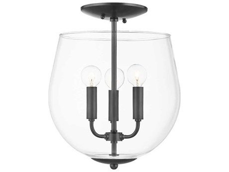 Mitzi Bobbi 3-Light Old Bronze Glass Bowl Semi Flush Mount