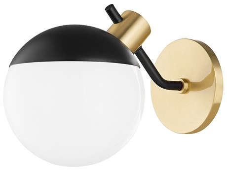 Mitzi Miranda 1-Light Aged Brass Soft Black White Glass LED Wall Sconce