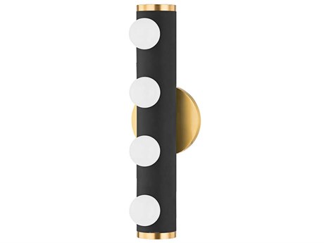 Mitzi Penny 4-Light Aged Brass & Textured Black Glass Vanity Light