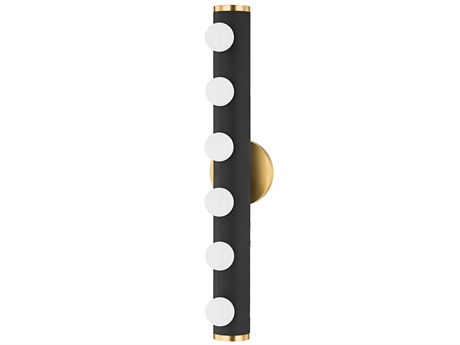Mitzi Penny 6-Light Aged Brass & Textured Black Glass Vanity Light