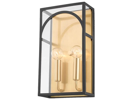 Mitzi Addison 2-Light Aged Brass & Textured Black Glass Wall Sconce