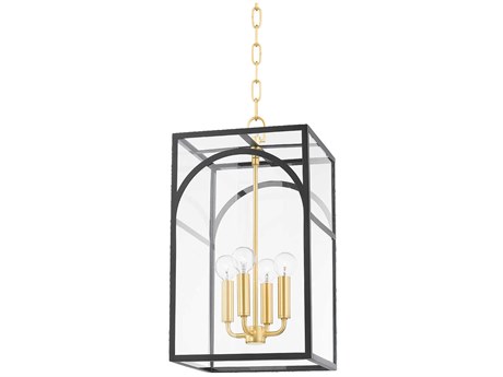 Mitzi Addison 4-Light Aged Brass & Textured Black Glass Candelabra Chandelier