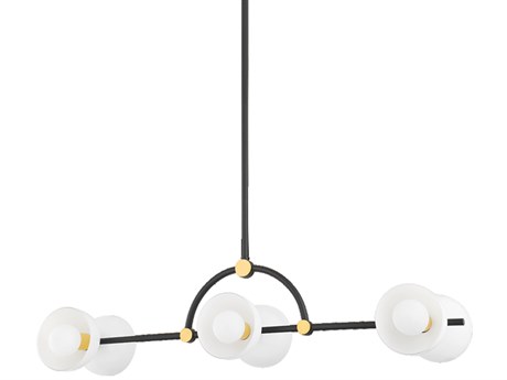 Mitzi Belle 6-Light Aged Brass Black Glass Linear Island Pendant