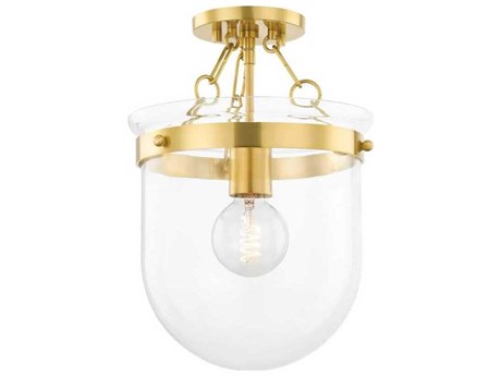 Mitzi Dunbar 1-Light Aged Brass Glass Bowl Semi Flush Mount