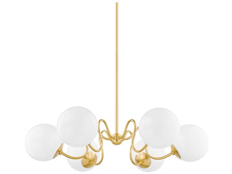 Mitzi Havana 6-Light Aged Brass Glass Globe Chandelier
