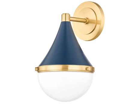 Mitzi Ciara 1-Light Aged Brass Soft Navy Blue Glass Wall Sconce