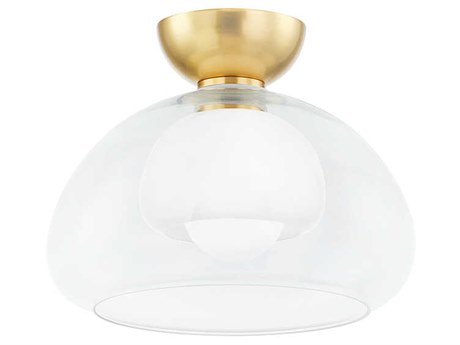 Mitzi Cortney 1-Light Aged Brass Glass Semi Flush Mount